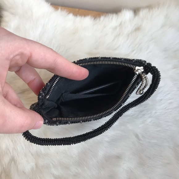 Vintage Micro Beaded Clutch Cocktail Bag Black - Picture 4 of 6